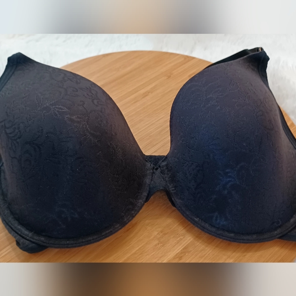Natori Black Lighltly Padded Underwire Floral Bra Sz 36D